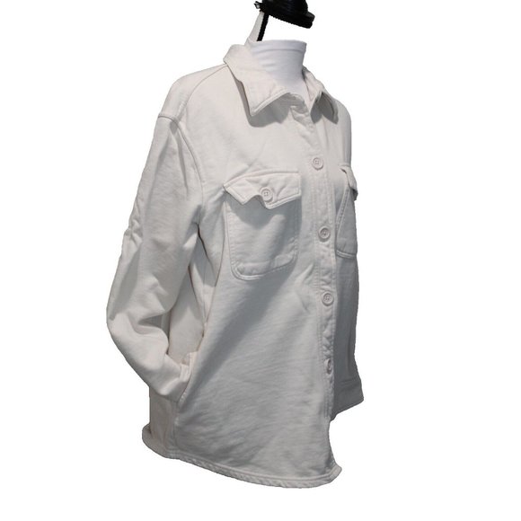 Good American Fleece Lined Collared Button Front Shacket Shirt Cream Ivory 00 - Picture 3 of 7